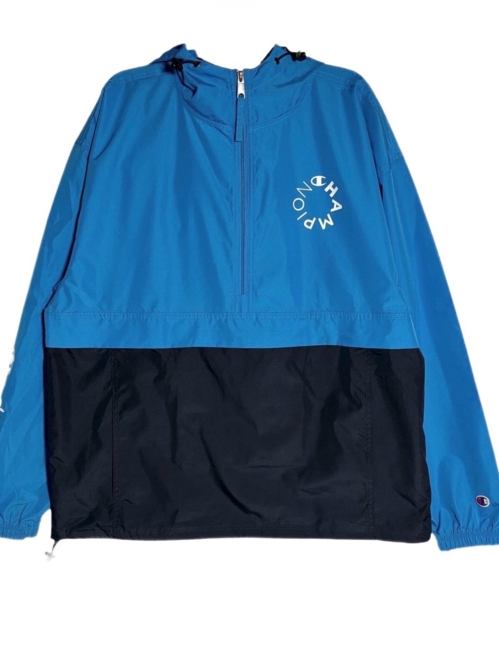 Champion Two-Tone Blue and Black Pullover Windbreaker with Hood